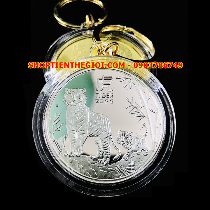 Móc Khóa Cặp Xu Úc Hình Con Hổ Mạ Vàng Bạc - SP005415